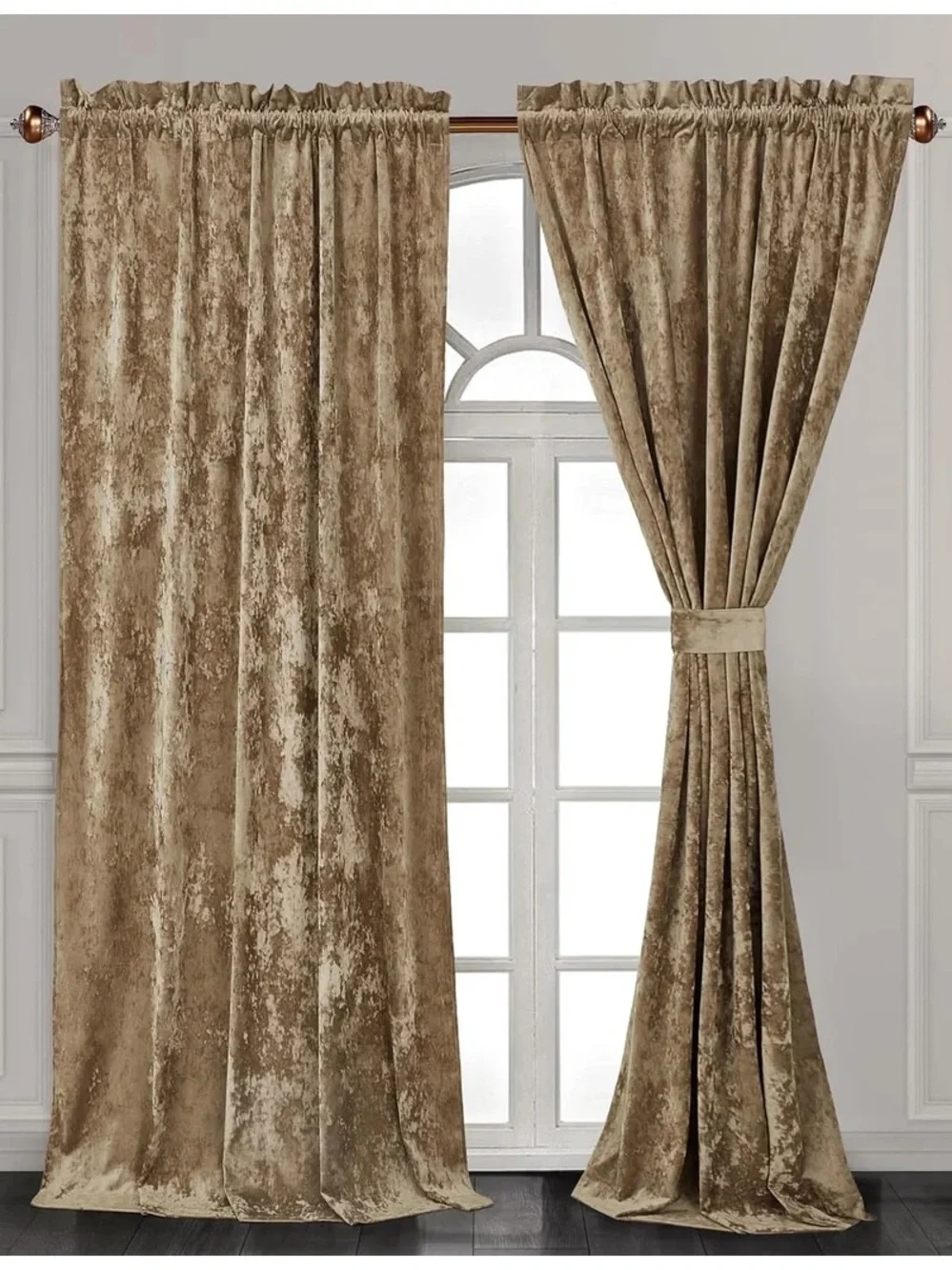 Luxury Velvet Curtain Panel Pair in Tan 100x84in